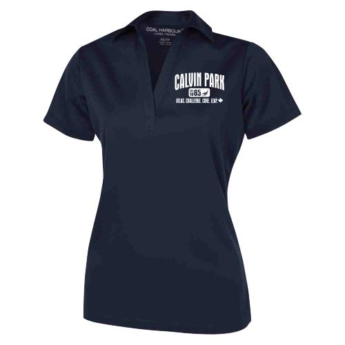 Women's pique knit performance polo, embroidered with Calvin Park left chest logo